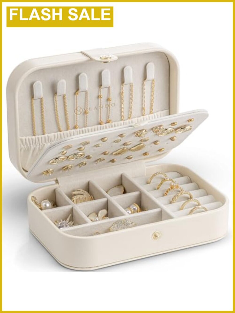 Travel Jewelry Organizer Case with Ring Holders, Velvet Lined, Faux Leather